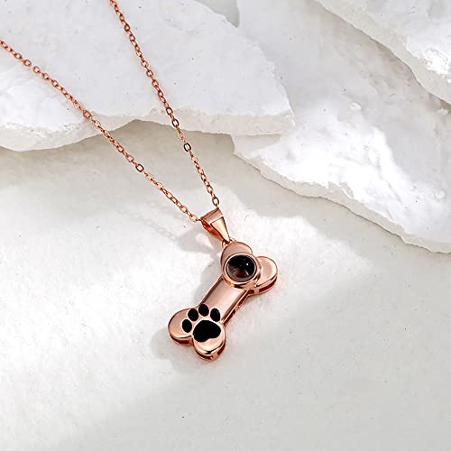 ZqlDDayUP Bild-Halskette personalisierte Foto Projektion Halskette mit Bild innen, benutzerdefinierte Hundeknochen Pfote drucken Anhänger Halskette personalisierte Haustier Gedenkgeschenk für Frauen