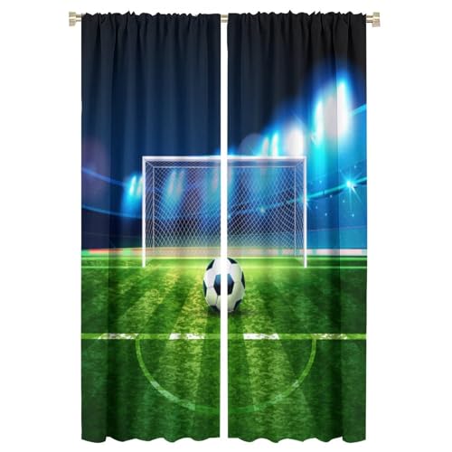 Kids Room Soccer Blackout Curtains, Gorgeous Soccer Ball Net Soccer Stadium Patterns Home Decor Window Rod Pocket Curtains for Living Room Bedroom Boys Room W42x L63in