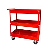BIG RED Steel Rolling Service Tool Cart with 3 Tires , Heavy Duty Utility Cart on Wheels with Two Brake for Office，Kitchen，warehouse,400 lbs Capacity,Red