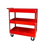 BIG RED 3-Tier Service Cart 400 lbs capacity metal cart on wheels For Garage Warehouse Workshop Use Stainless Steel Utility Cart,APTC302R,Torin