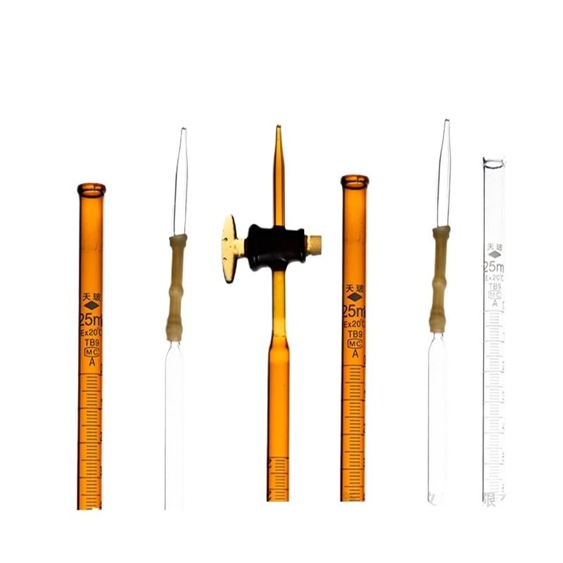 Buretta in Vetro Classe A con Rubinetto PTFE - 10ml, 25ml, 100ml Tubo di Titolazione per Acido & Alcali, Linea Blu Schellbach/Ambrato/Chiaro, Borosilicato 3.3(White acid 25ml)
