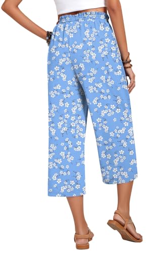 Image of Anyhold Women's Capri Pants Drawstring Casual Palazzo Trousers with Pockets Loose High Waisted Wide Leg Lounge Pants