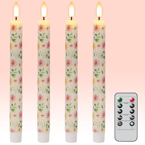 Image of Flameless Taper Candles, Real Wax Flickering Taper Candles Battery Operated with 3D Wick, 4 Pcs White LED Flameless Candlesticks for Halloween Christmas Holiday Wedding Decor