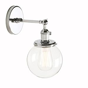 Pathson Réglable Applique Verre Boule Abat-jour Lampe Rétro Industrial Applique Murale Rétro Eclairage Chrome