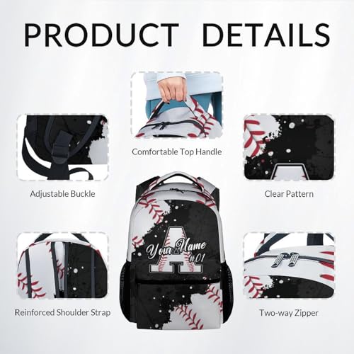 COZYAURA Boys Backpack Set - 3Pcs Baseball Backpacks for Kids - Personalized Initial Bookbag with Lunch Bag - Sports Theme School Bag for Elementary, Middle School4