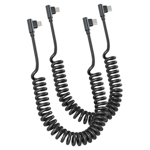 USB C to Lightning Cable 90 Degree 3FT 2Pack, PD 27W Coiled iPhone Charger Fast Charging for Car [Apple MFi Certified] Short USB C iPhone Cord with Data Sync for iPhone14 13 12 11 X iPad CarPlay Cover