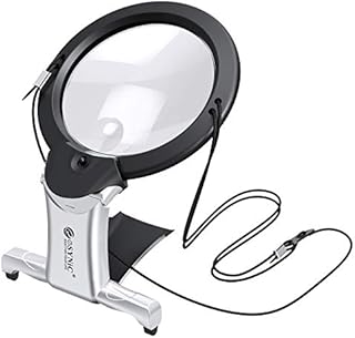 eSynic LED Magnifying Glass 2X 6X Hands Free Magnifying Glass with Light Support Neck Chest-Hung/Desktop 2 LED Light Reading Magnifier for Reading Crafts Inspection Needlework Jewelry Making