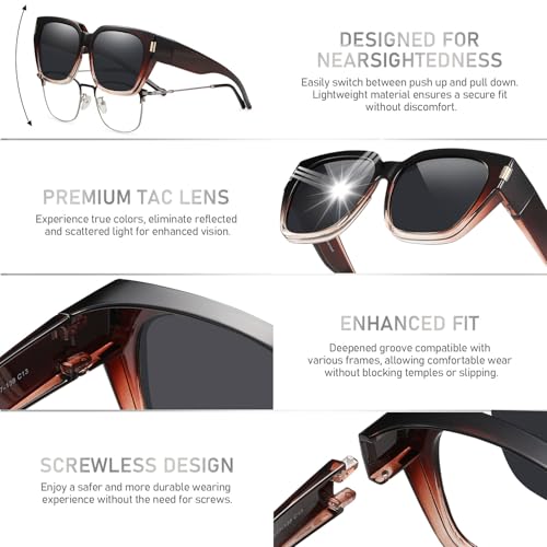 Image of HAOLOTA Polarized Fit Over Glasses Sunglasses for Women Men Trendy Square Wrap Around Shades UV Protection