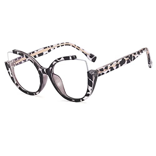 kachawoo Halb randlose Vintage Mode Gläser Rahmen Cat Eye Große rahmenlose blaue Licht Eyewears Elegante Brillen für Frauen 2023 (leoaprd with clear) Cover