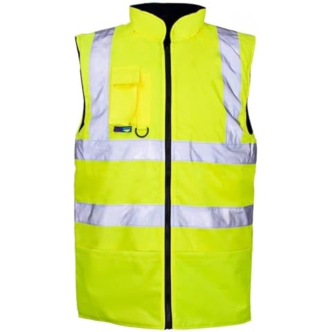 Warm Padded Reversible Hi-Vis Bodywarmer with Fleece Lining (Orange & Yellow) (Yellow, 2X-Large) Cover