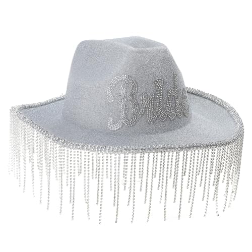 Sombrero de pasador brillante blanco con borlas brillantes para boda, despedida de soltera, borlas de cristal, regalo de novia, sombreros de vaquera para mujer, color blanco, B, Talla única