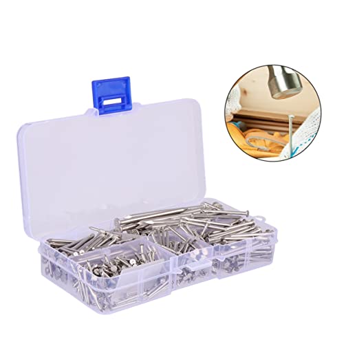 460 Piezas Clavos redondos de acero inoxidable, Plata cabeza plana para madera miniatura 7