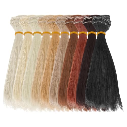 DICOSMETIC 10Pcs Doll Hair Wefts 100x15.5cm Doll Wig 10 Colors Straight Synthetic Doll Hair High Temperature Fiber Doll Hair Extensions Doll Making Arts Supplies for Adult DIY
