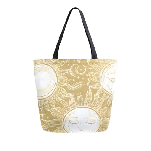 Extra Large Shoulder Tote Bag for Beach Travel Weekender Gym Glowing White Sun Moon Pattern Reusable Grocery Canvas Shopping Bag