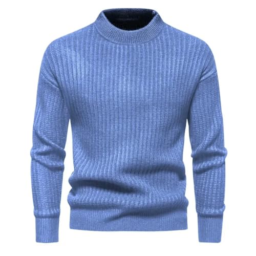 Men's Half High Neck Sweater Knitted Warm Fit Thickened and Warm Pullover Mens Knitwear M51-Sky Blue 3XL