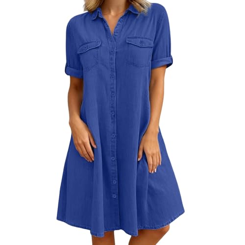 Robe midi élégante en jean avec col en V et coupe trapèze raffinée