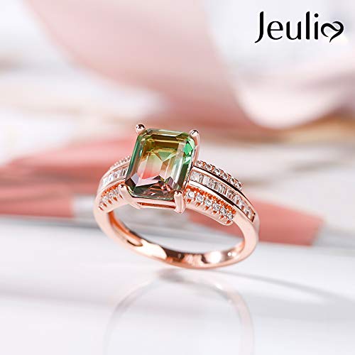 Jeulia "One of a Kind Emerald Cut Sterling Silver Watermelon Ring Engagement Rings for Women Anniversary Birthday Gift with Beautiful Jewelry Box4