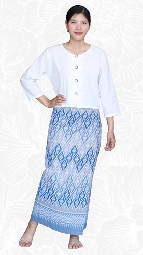 RaanPahMuang Thick Woven Cotton Thai Traditional Wrap Skirt with Waist Ties4