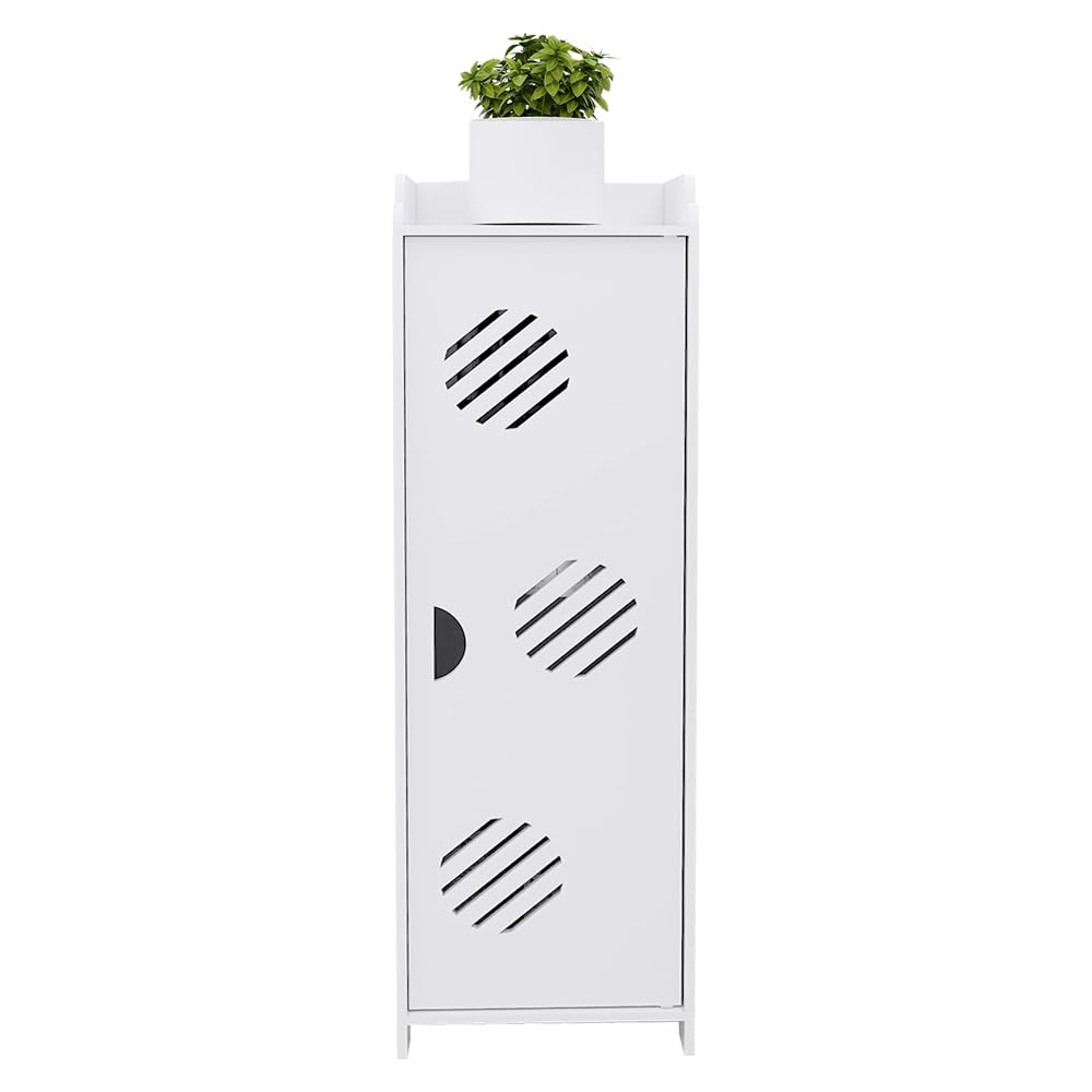 LANTUS Petit Meuble de Rangement pour Toilettes, Meuble de Salle de Bain Support Papier Toilette avec Placard et étagères réglables-24 * 20 * 75cm -Blanc