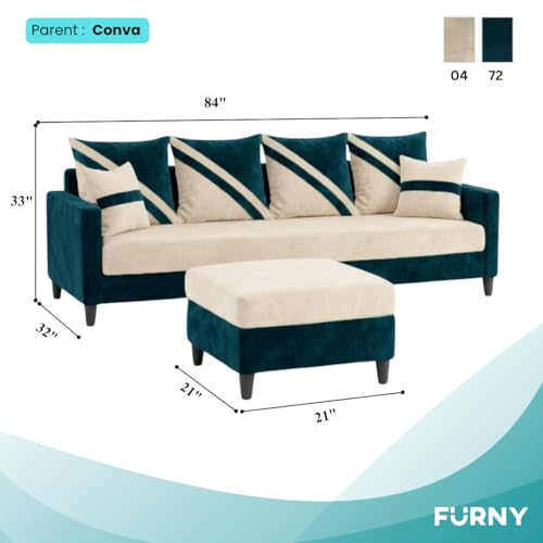 Image of SLEEPIFY Canza 4 Seater Sofa Set with Ottoman (Green Teal - Cream) | Premium Soft Velvet | Plush Comfort Cushions | Modern Living Room Sofa | Spacious Comfortable Seating