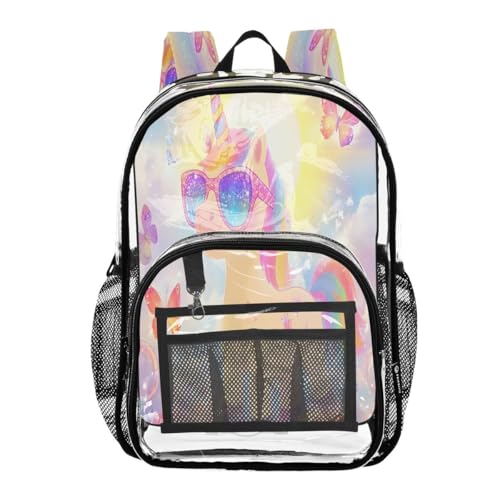 ALAZA Unicorn Butterfly Bubble Animal Clear Backpack PVC Transparent Bookbag Heavy Duty for Student Boy Girl Kids Adult School Travel Work