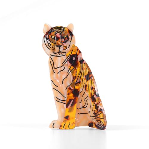 Tiger Design Hair Claw Clip,Animal Acetate Material Hair Accessory for Women Girls Gift, Tortoise Shell Pattern, 1.77 x 3.7 Inches