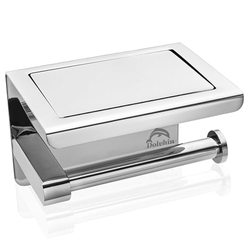 Dolvhin® Porta Carta Igienica Senza Forare con Mensola | Moderno Portacarta Adesivo in Acciaio Inox | Porta Rotolo Per WC e Bagno | Cromo lucido