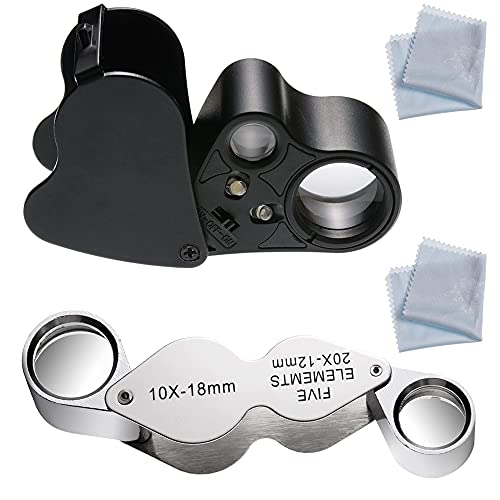 YAROMO 2 Pieces Jewelers' Loupe, 10x 20x 30x 60x Illuminated Jewelers Eye Loupe Magnifier, Portable Loupe Magnifier with Adjustable Lanyard for Jewelry Coins Gems Stamps Watches Rocks