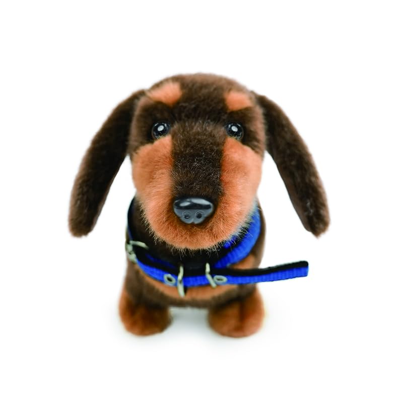 Wonder Sprout Cute Dachshund Plush Toy with Collar, 35cm Long Soft Lovely Fluffy Stuffed Wiener Dog, Adorable Sitting Cuddly Puppy Pet Doll for Kids Girls Boys Adults, Home Decor Birthday Brown