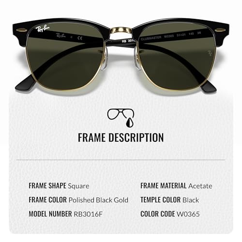 Ray-Ban RB3016F CLUBMASTER Square Shaped Sunglasses for Men & Women with Official RAYBAN Eyewear Kit3