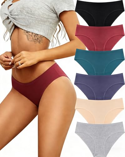 Image of ALL OF SHE Womens Underwear Cotton Hipster Panties Breathable Sexy Cheeky Stretch Soft Ladies Bikini Underwear 6 Pack S-XXL