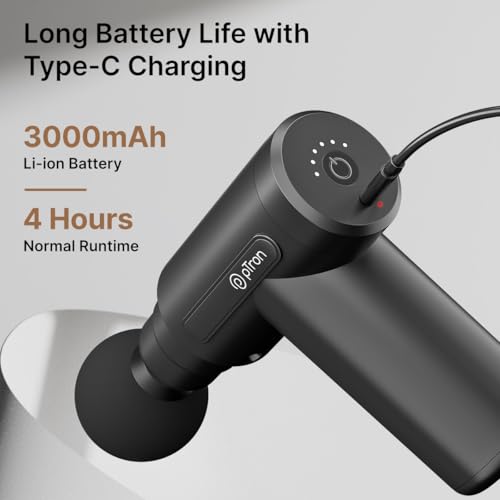 Image of pTron Revivo Z1 Deep Tissue Massage Gun for Muscles Pain Relief, 6-speed Intensity, 3000mAh Battery, 4 Massage Heads, Lightweight & Portable Full Body Gun Massager, Type C Charging (Black)