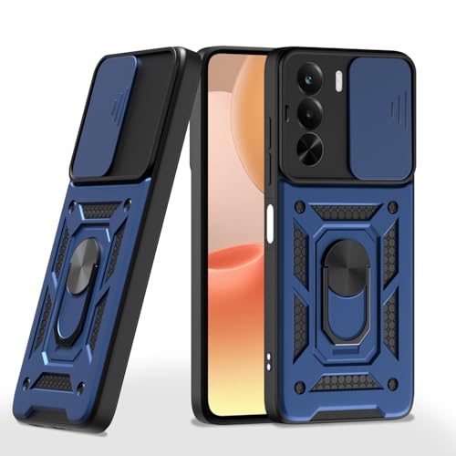 Image of Pikkme Back Cover for Realme P4x 5G | 360 Protection Case | Sliding Camera Shield Cover & Ring Holder Stand D10 Tough Armor Bumper Case (Blue)