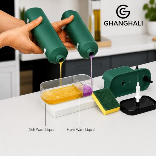 Image of Kitchen Soap Dispenser with Sponge Holder 3-in-1 Dish Wash & Hand Wash Pump for Sink Countertop BPA Free Easy Refill