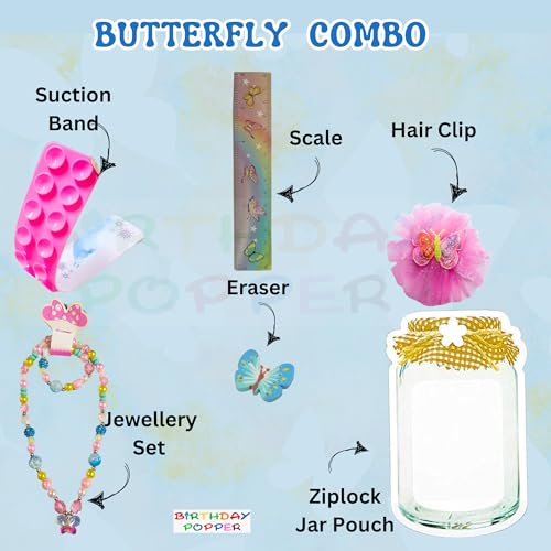 Image of Birthday Popper 36 Pcs Butterfly Theme Combo Pack as Birthday Return Gift for Girls - Fun Activity, Fashion & Party Gift Set