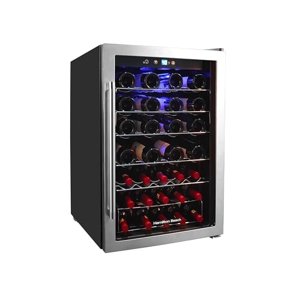 Hamilton Beach HBWF4303, 43-Bottle Wine Cooler Fridge Cellar with Curved Wire Shelves, Digital Control, Mirror Finish