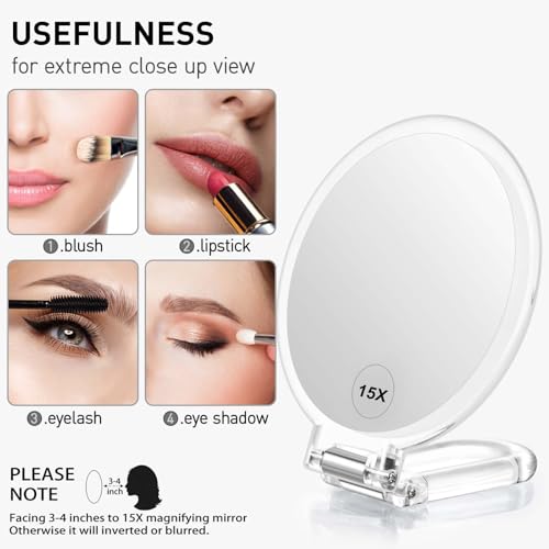 Image of CLSEVXY Magnifying Handheld Mirror Double Sided, Magnification Hand Mirrors, Travel Folding Hand Held Mirror, 360Rotation Pedestal Makeup Vanity Mirror