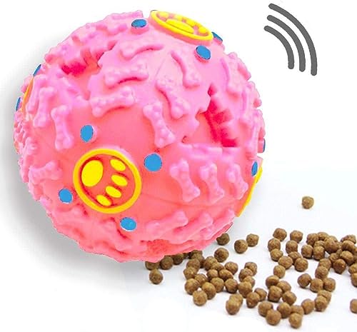 Image of Squeaky Ball Toy Treat Food Dispenser Ball Toy with Duck Sound, Dental Cleaning and Interactive Toy for Small Medium Dogs (Pink)