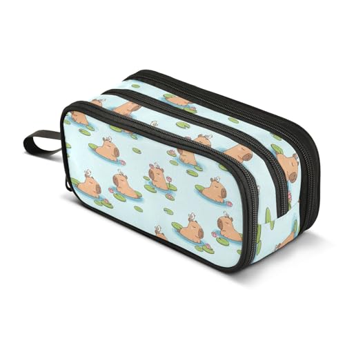 Image of J JOYSAY Capybara Flowers Bird Blue Pencil Case Large Big Capacity Pencil Marker Holder for Girls Boys Portable Stationery Bag for Teens Adults Student