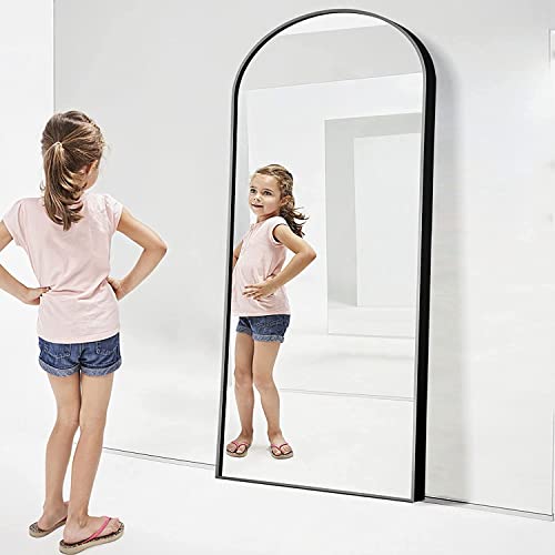 Image of NeuType 71 inchx32 inch Arched Full Length Mirror Large Arched Mirror Floor Mirror with Stand Large Bedroom Mirror Standing or Leaning Against Wall Aluminum Alloy Frame Dressing Mirror, Black