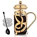 Zaparzacz do kawy MIULY French Press 1,0 litra zaparzacz do kawy ze stali szlachetnej szkło praska do kawy wraz z zapasowymi filtrami, łyżeczka do kawy do domu podróże kemping, złoty 1000 ml, 8 filiżanek
