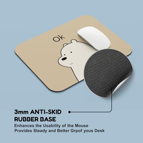 Image of Premium Cute Bear Mouse Pad - Stylish Printed Mousepad with Durable Non-Slip Rubber Base & Smooth Control Surface for Laptop, Desktop & Office Use (Ok Bear!!) (Ok Bear!!)