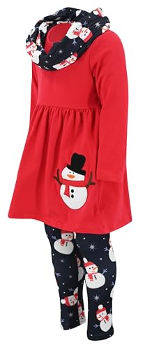 Image of Unique Baby Girls Kids Toddler 3pc Outfit Set Long Sleeve Cotton Blend Tunic Top Leggings and Scarf