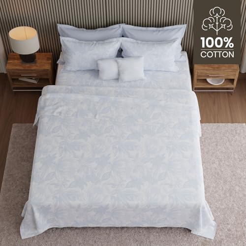 Image of BOUTIQUE LIVING Luxe Loom Weavers Gallore 100% Cotton 600 TC Blue Floral King Bedsheet Set