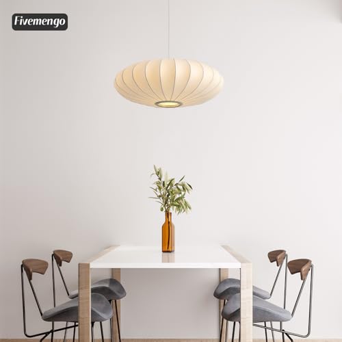 Image of Large 23.6 inch Lantern Pendant Light, White Imitation Silk Lampshade, Bubble Pendant Light, Hanging Lamp Simple Chandelier for Living Dinning Room Kitchen Island Bedroom Restaurant Cafe