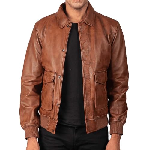 Men's Classic A2 Aviator WWII Flying Tiger Leather Jacket - Pilot Bomber Leather Jacket With Shirt Collar For Men 6