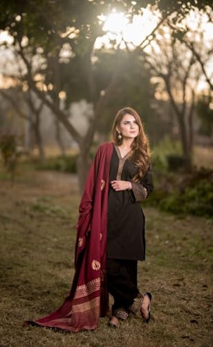 Image of GoSriKi Kurta Set for Women Viscose Solid | Kurti Set for Woman | Kurta Pant Dupatta 3 Piece Outfit | V Neck Full Sleeve Regular Fit Ethnic Dress Stylish Womens Clothing Trendy Outfit