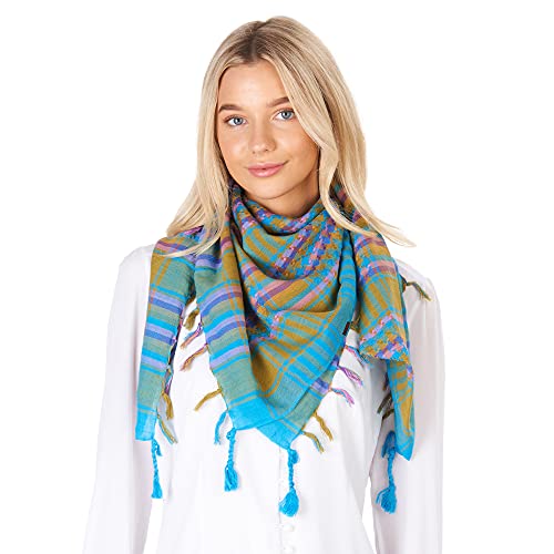 Lovarzi Shemagh Scarf Men Cotton Desert Tactical Neck Gaiter Scarf Blue Bandana Keffiyeh Rainbow Arabic - Hiking Paintball Stuff - Face Cover Up For Dust Sand #TOP1