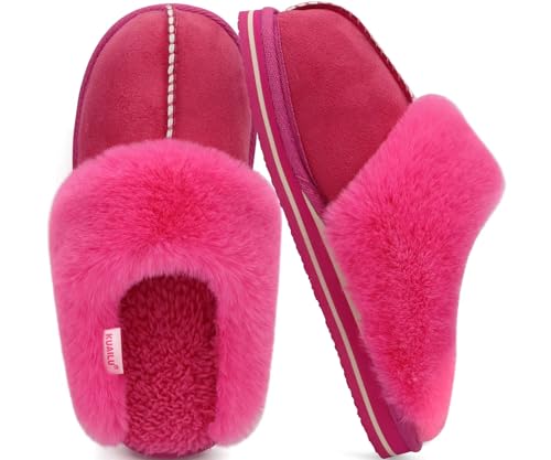 Image of KuaiLu Womens Cozy Memory Foam Slippers Ladies Fuzzy Faux Fur Lined Warm Arch Support House Shoes Slip on Comfy Winter Scuff Indoor Outdoor Rubber Hard Sole