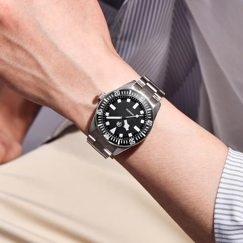 RollsTimi Montre automatique NH35 7910 pour homme, bracelet en acier inoxydable, étanche à 100 m, lunette en céramique, couronne vissée, verre saphir synthétique, Noir , Bracelet – vue 6